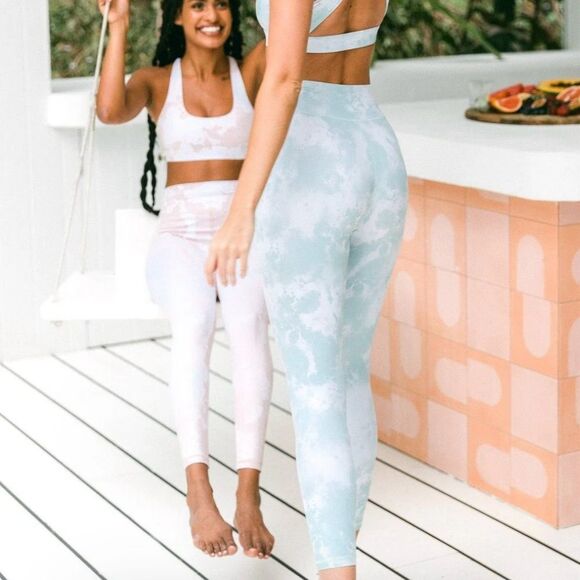 Kavala Seafoam Green-Blue Tie Dye High Waist Leggings - Picture 3 of 14